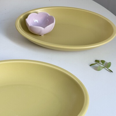 外贸尾货陶瓷釉下彩高颜值椭圆盘子菜盘水果盘零食盘子椭圆盘瑕疵