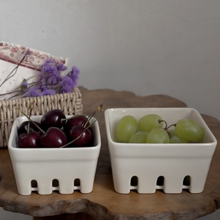 福利价清仓北欧简约米黄水果漏篮正方形沥水碗樱桃葡萄果篮洗菜篮