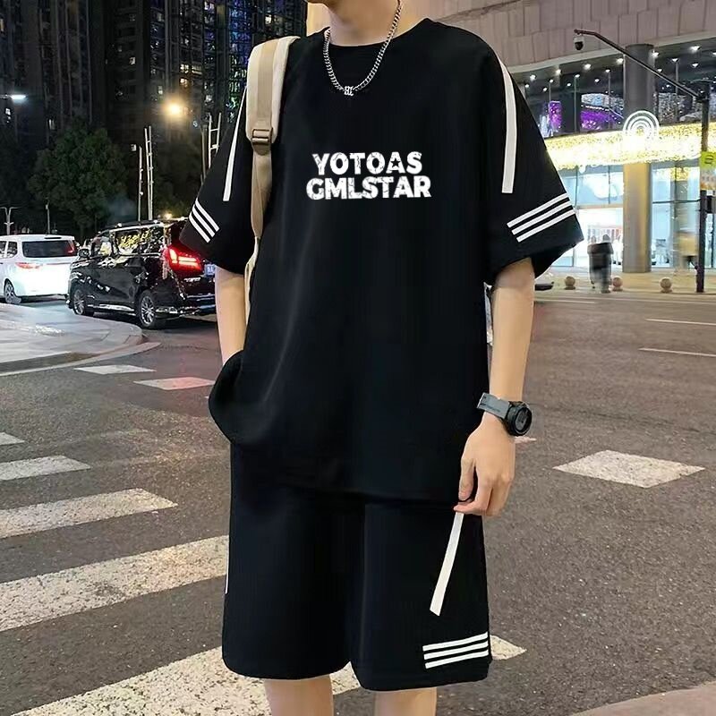 加肥加大码胖子时尚套装男夏季短休闲运动套装