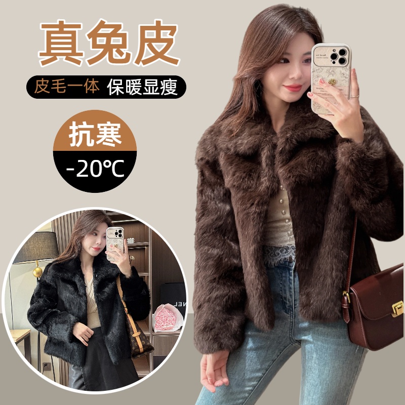 25新款进口全真雪兔毛皮草外套