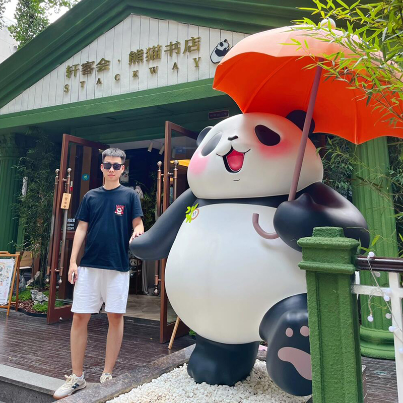 玻璃钢网红卡通熊猫雕塑商场美陈售楼处装饰餐厅门口迎宾户外摆件