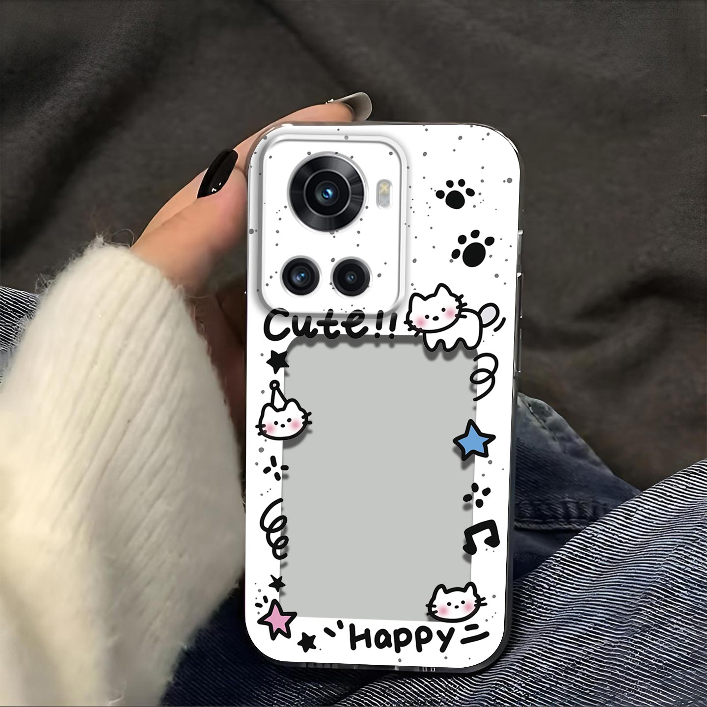 猫抓相框放照片适用于一加Ace手机壳1+10r镜头全包PGKM10防摔硅胶软壳高级感保护套超薄可爱小卡新款手机套潮