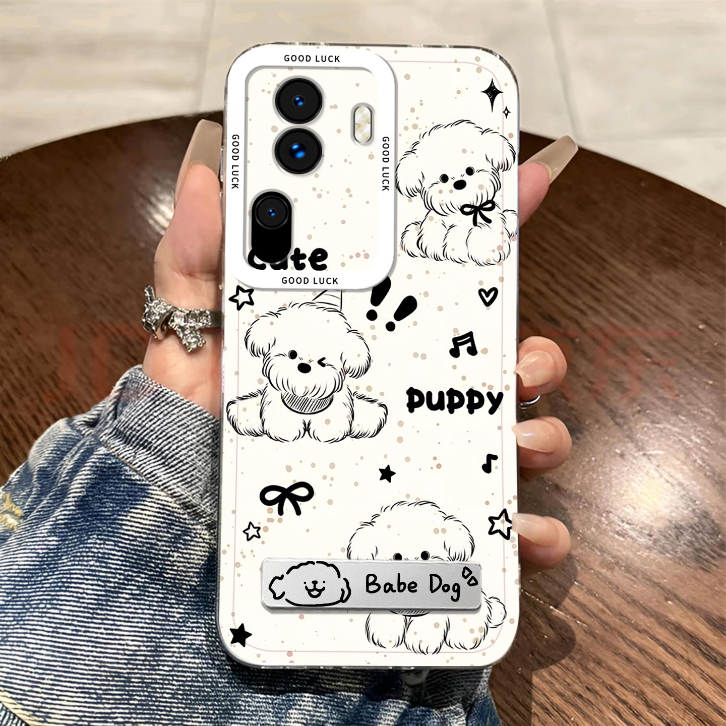 适用OPPO Reno11手机壳Reno11Pro全包PJH110防摔带支架斑点卡通可爱小狗保护套创意高级感手机套软壳个性新款