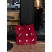 复古单肩刺绣托特包 future our 红色灯芯绒 别来无恙