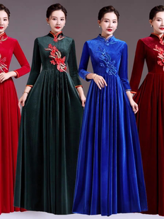 新款大合唱演出服女长裙中老年合唱团女长款修身主持人独唱晚礼服