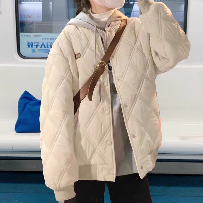 棉服短款韩系宽松菱格实惠