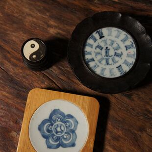 清代明代青花古瓷老瓷片古瓷镶木包木茶托茶杯垫挂件吊坠首饰