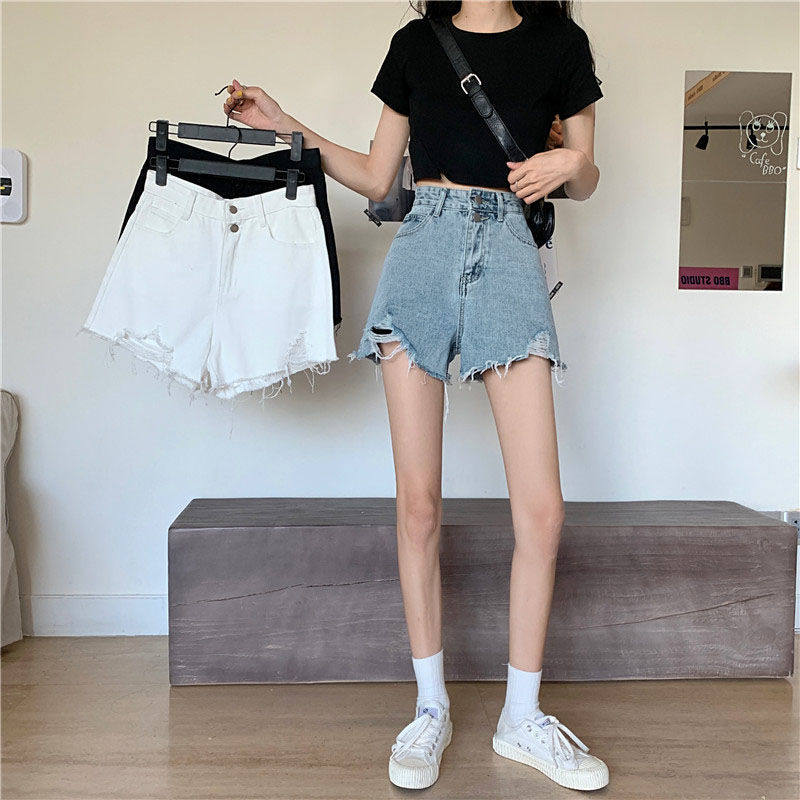 破洞牛仔短裤女2026年新款夏季薄款高腰a字阔腿裤显瘦短热裤潮ins