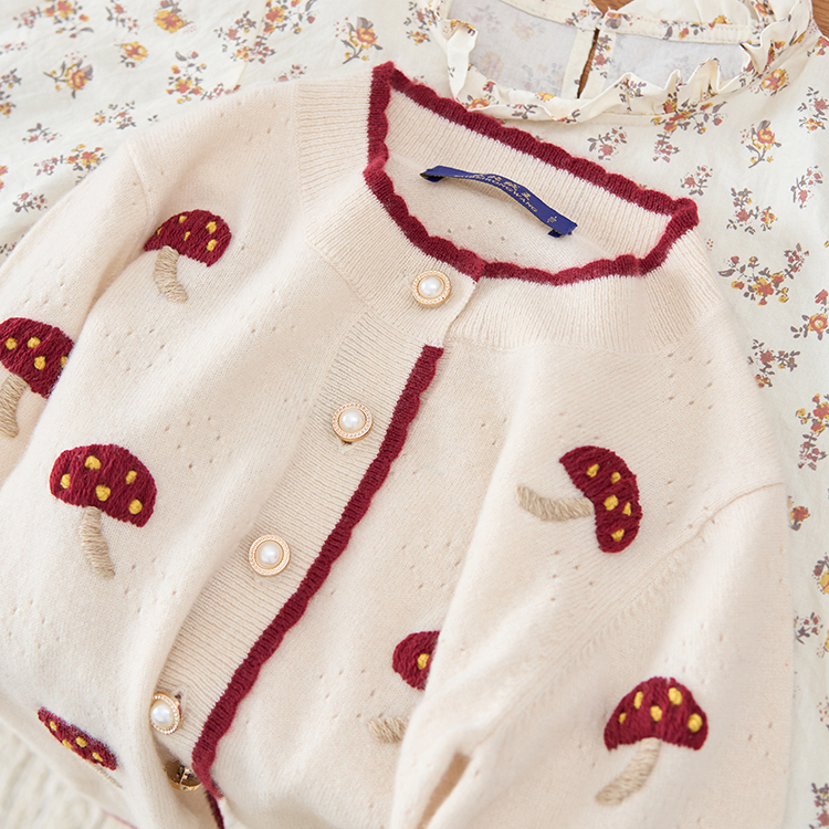 BABY羊绒儿童100%纯山羊绒衫圆领毛衣女宝宝外套女童开衫手绣薄款