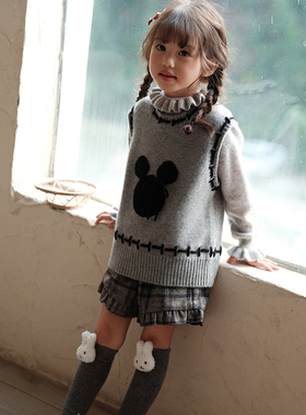 山羊绒背心亲子马甲上衣坎肩卡通女童套头羊绒衫儿童打底衫毛衣