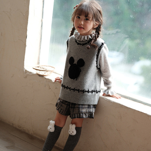 山羊绒背心亲子马甲上衣坎肩卡通女童套头羊绒衫儿童打底衫毛衣