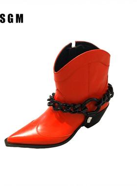 孤品特价MSGM休闲舒适时尚粗跟短筒靴