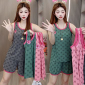 家居服套装 夏季 背心短裤 冰丝螺纹棉女士睡衣可爱卡通小熊无袖 新款