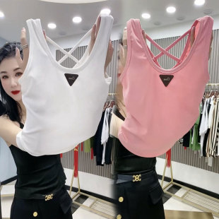 上衣 显瘦打底内搭女士背心无袖 欧洲站时尚 金属牌背心吊带春夏修身