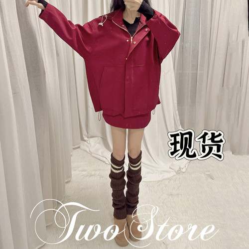 CAN 11/10 “普林斯顿”安克拉红复古高级感百搭宽松外套+半裙