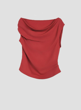 FOREVERCAN“瑰园”两穿式一字肩斜肩立裁不规则短袖上衣ST23247