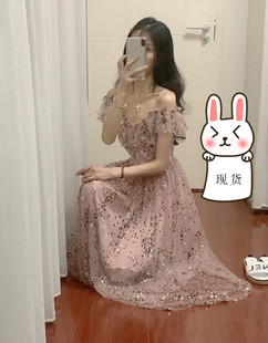 ALUONLINESHOP 仙气 波光 灿烂星空的 森女系 仙女连衣裙