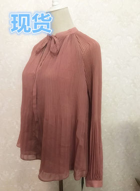 0夏装新款雪纺V领套头飘带衬衫