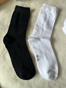 男士袜子纯棉中筒袜纯色黑白高弹力商务袜子外贸双针