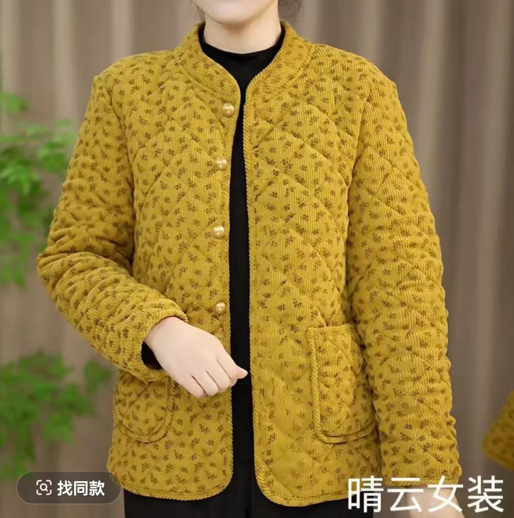 妈妈装翻领灯芯绒棉服女加绒加厚保暖棉袄洋气中老年女装棉袄外套