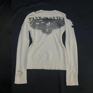 印花图案卫衣 白色生或死骷髏 LGB 视觉系