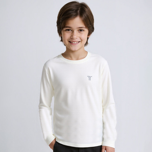 儿童纯棉长袖t恤男童白色春秋款a类校服内搭打底衫薄款上衣全棉