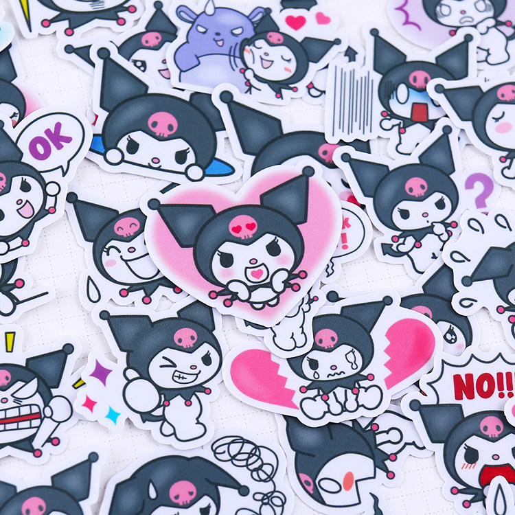 kuromi库洛米 40枚可爱手账贴纸卡通素材工具防水pvc手机ipad装饰