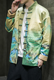 新款风手工盘扣外套千里江山印花夹克中式唐装外套JK61-P120，男装夹克，星座305A（原312A-1）