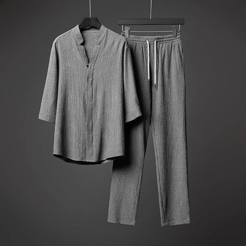 春夏新款风青年男士套装汉服唐装休闲两件套潮流TZ201-P110,男装休闲套装,星座305A（原312A-1）