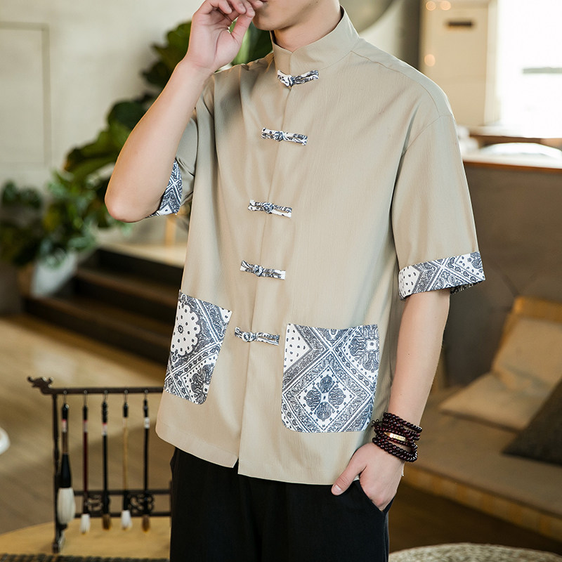 春夏新品风冰丝汉服唐装短袖衬衫D971P35,男装T恤,星座305A（原312A-1）