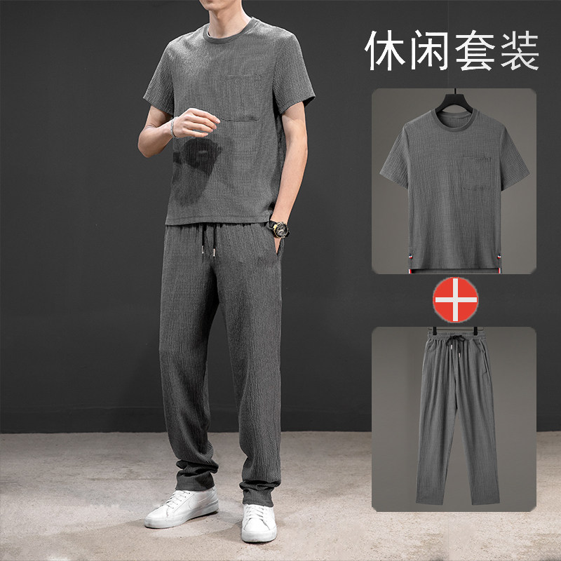 轻奢高端舒适风复古短袖休闲套装轻薄透气宽松时尚套装TZ302，男装T恤，星座305A（原312A-1）