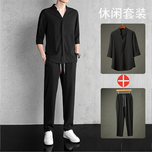 春夏新款风青年男士套装汉服唐装休闲两件套潮流  TZ201-P110图片