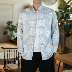 2026春夏新款风盘扣衬衫男 暗纹绸缎加大码提花衬衣 C953-P60图片