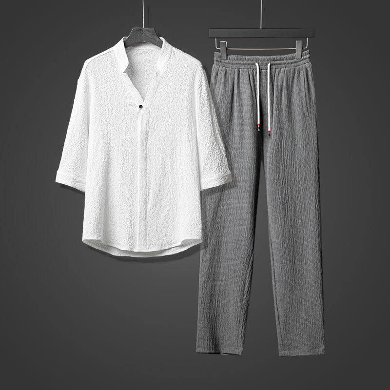 春夏新款风青年男士套装汉服唐装休闲两件套潮流TZ201-P110,男装休闲套装,星座305A（原312A-1）