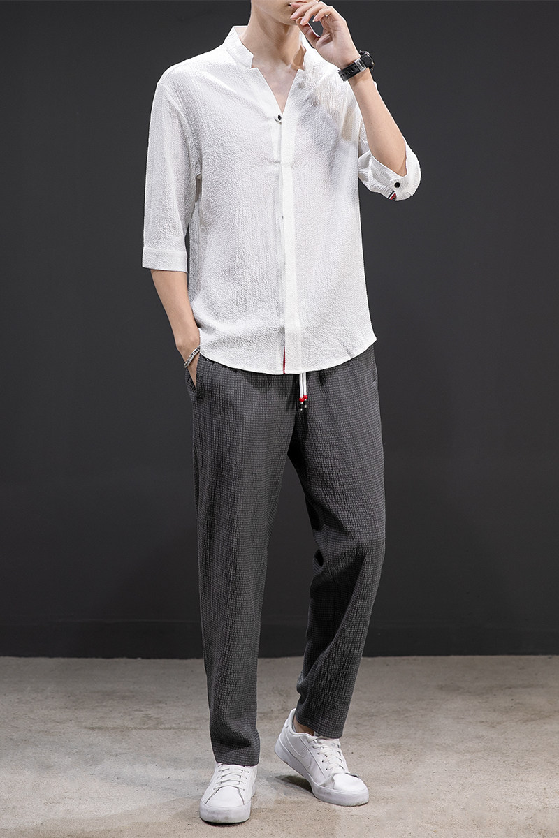 垂感爽滑风青年男士套装汉服唐装休闲两件套潮流TZ201-P110,男装休闲套装,星座305A（原312A-1）