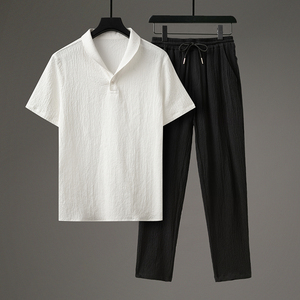 新品轻奢风时尚潮流高端褶皱两件套青果领休闲运动套装TZ209，男装休闲套装，星座305A（原312A-1）