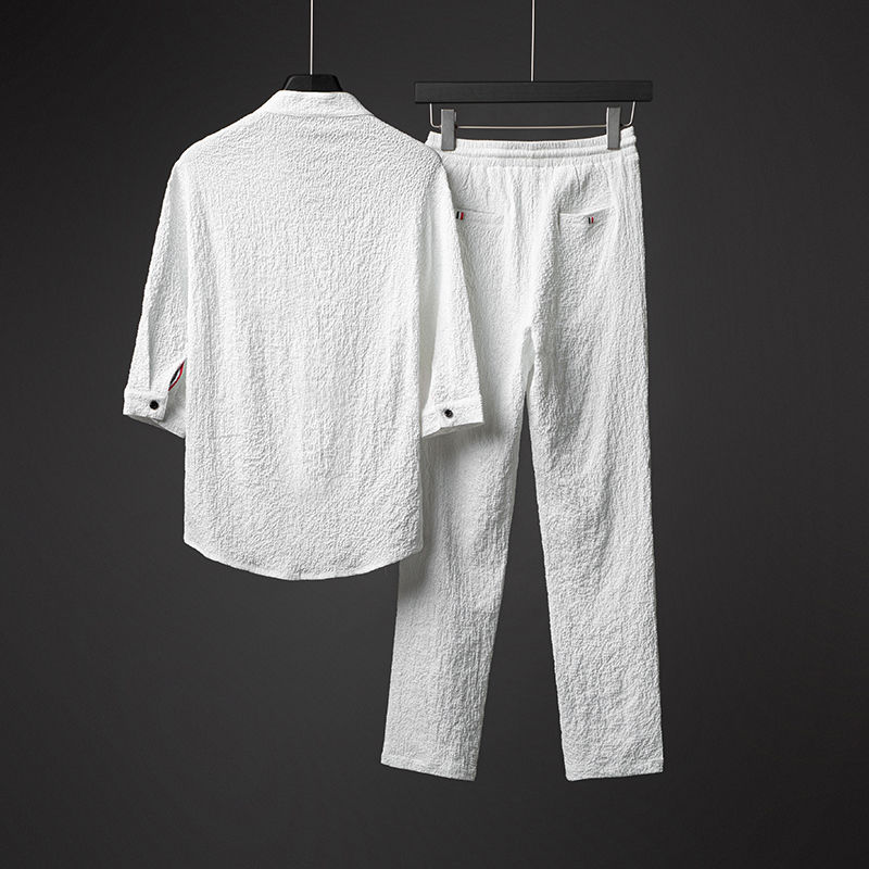 春夏新款风青年男士套装汉服唐装休闲两件套潮流TZ201-P110,男装休闲套装,星座305A（原312A-1）