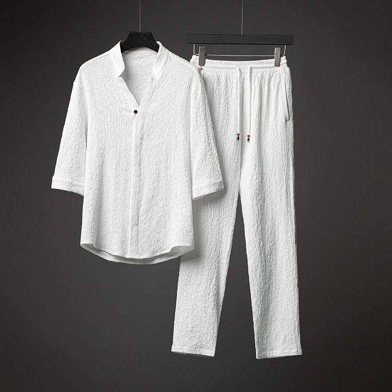 春夏新款风青年男士套装汉服唐装休闲两件套潮流TZ201-P110,男装休闲套装,星座305A（原312A-1）