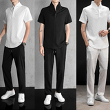 新品轻奢风时尚潮流高端褶皱两件套青果领休闲运动套装TZ209，男装休闲套装，星座305A（原312A-1）