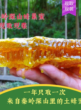 秦岭木桶封盖蜂巢蜜嚼着吃