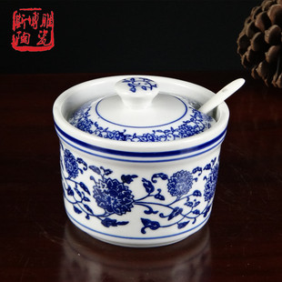 景德镇青花陶瓷调料罐作料瓶带勺子的味罐辣椒罐油盐酱醋瓶储物罐