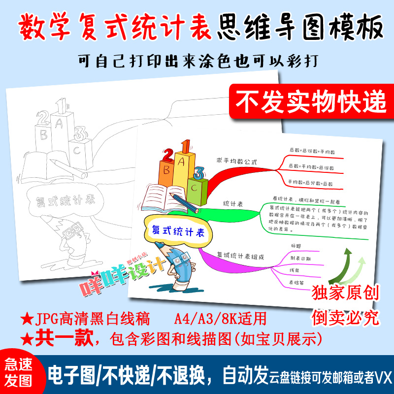 人教版小学数学三年级复试统计表思维导图涂色手抄报
