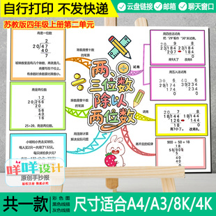 苏教版数学四上第二单元两三位数除以两位数思维导图线描涂色模板