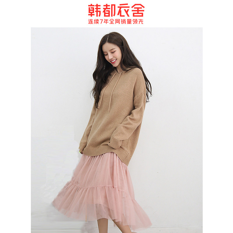 韩都衣舍2020韩版女装秋装新款宽松拼接假两件连衣裙显瘦气质