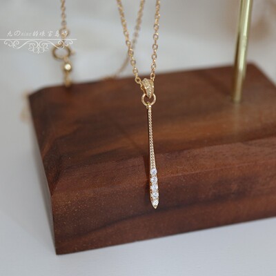 炒鸡精致~日系小众长水滴莫桑钻一字项链s925银镀金锁骨链礼物女