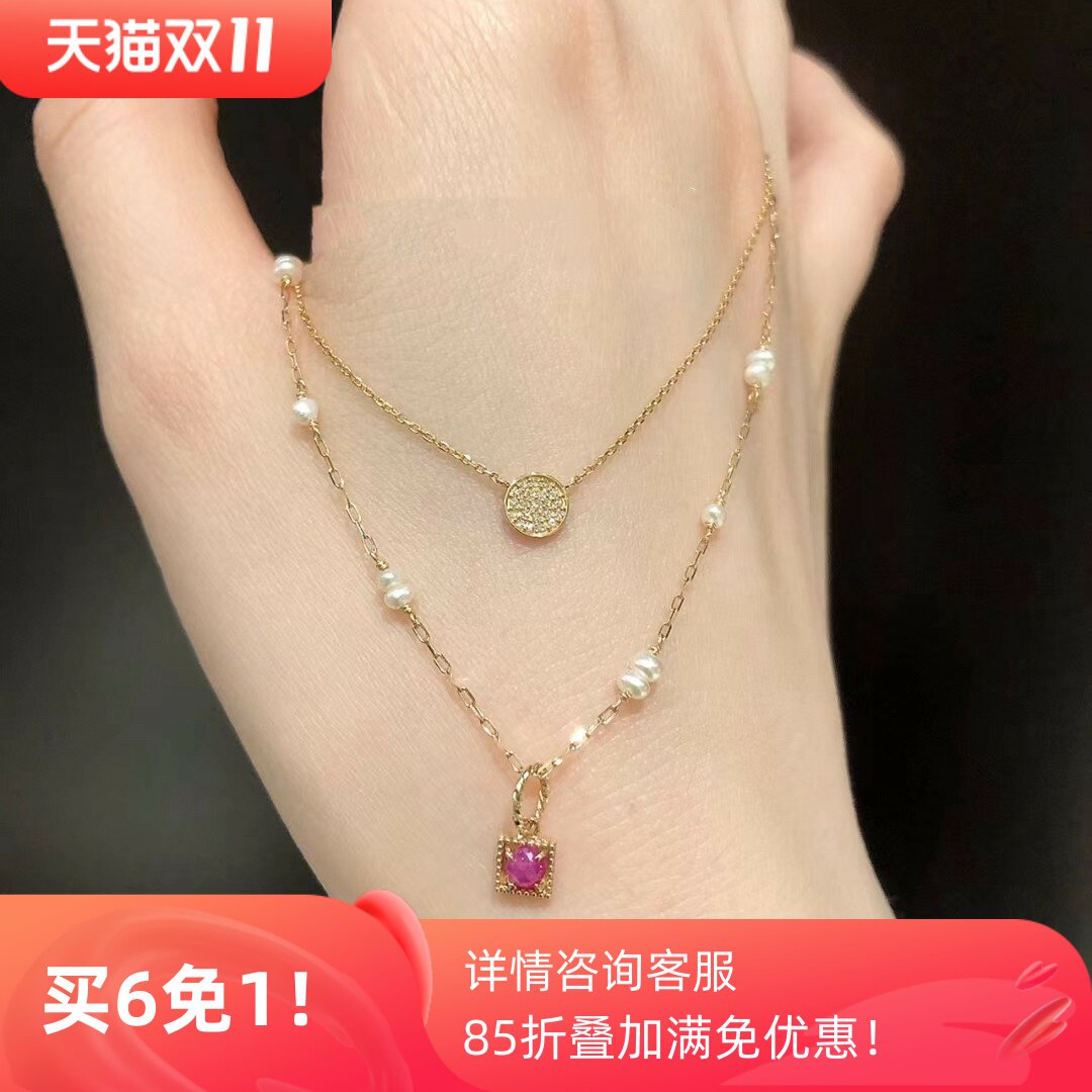 回馈款日系小众设计感双层叠戴圆饼莫桑钻石项链s925银镀金锁骨链