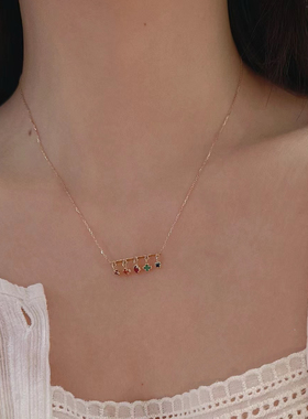 回馈款彩虹色平衡木巴黎旅行缤纷五色彩宝流苏银镀金项链戒指耳环