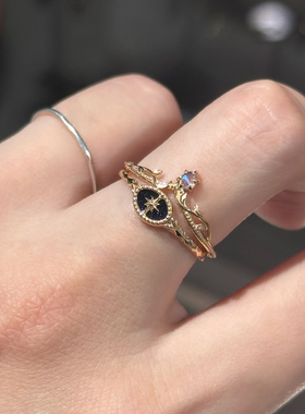 回馈 25冬圣诞限定套戒指日系轻奢同款蓝砂拉长石叠戴S925银镀金