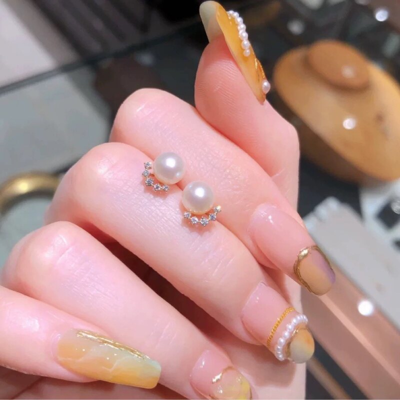 九奈*新款天然淡水珍珠耳钉日系睫毛珍珠耳饰简约百搭耳环女