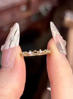 回馈款 日系NJ同款设计感镂空蕾丝镶钻戒指s925银镀金礼物女精致